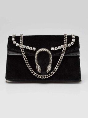 Gucci Black Velvet and Crystal Dionysus Super Mini Chain Bag